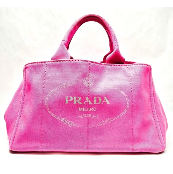 PRADA Canapa Tote Bag Pink Canvas Purse Large - Picture 1 of 1